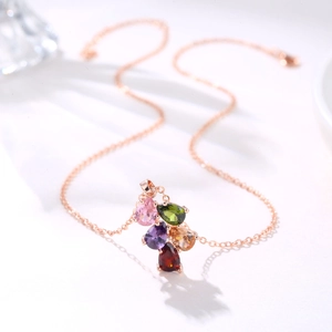 Collana Con Ciondolo a Goccia in Oro Rosa per Donna Zircone Colorato Goccia d'Acqua Gioielli di Lusso Moda Pendolari
