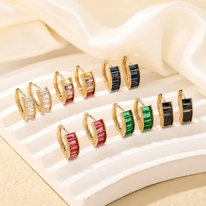 Vintage Geometric Rectangle Baguette Zirconia Hoop Earrings For Women Copper Base Gold Silver Plated Fashion Jewelry Accessory