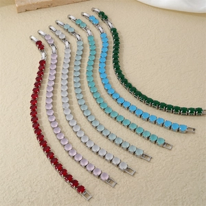 S-shaped hip hop tennis bracelets with multi-color zircon stones in silver setting