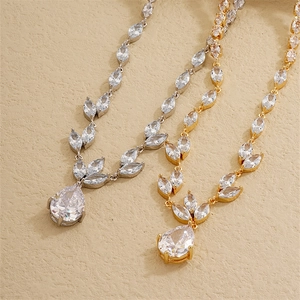 Elegante Wassertropfen Zirkonia Anhänger Halskette Für Damen Marquise Blatt Kette Gold Silber Überzogen Brautschmuck Hochzeit