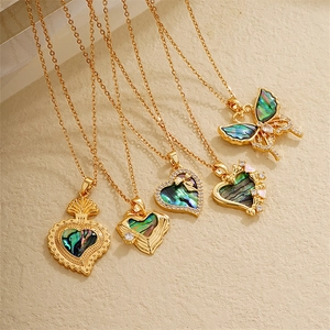 18K gold plated necklace with abalone shell heart and butterfly zircon pendants