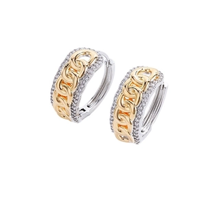 Modern Cuban link earrings with gold chain center and micro-pave cubic zirconia accents