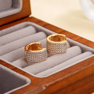 Orecchini a cerchio in oro 18k con pavé di zirconi bianchi su supporto di velluto