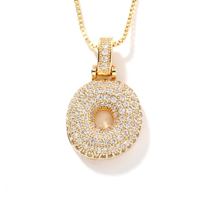 Hip hop gold plated alphabet letter pendant necklace with paved cubic zirconia stones