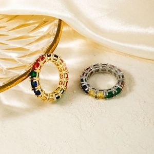Hip hop eternity rings in gold and silver finish with colorful oval cut zircon stones