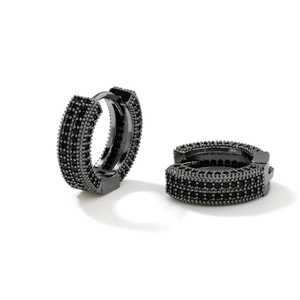 Elegant black zircon micro-pave hoop earrings for men and women with polished finish