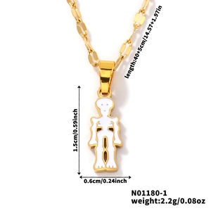 Golden skeleton pendant necklace in white enamel with a 40+5cm adjustable chain
