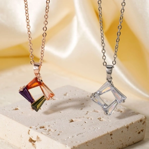 Edelstahl Kupfer Quadratischer Rahmen Anhänger Halskette Elegante Zirkonia Geometrische Kette Für Damen Braut Party Schmuck