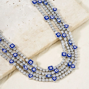 Exquisite Evil Eye Pendant Necklace Gold Silver Plated Copper Tennis Chain Blue Enamel Glass Rhinestone Jewelry For Women Party Gift