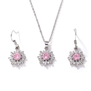 Funkelndes Sonnenblumen Halskette und Ohrring Set mit rosa Zirkon Steinen für Damen