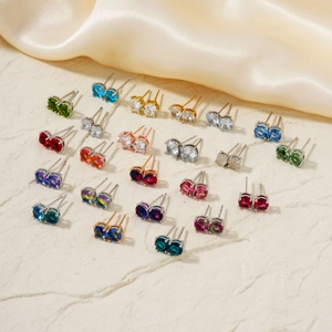 Eenvoudige Koperen Ronde Strass Oorknopjes Voor Mannen Vrouwen Kleurrijke Geometrische Mini Oorsieraden Dagelijks