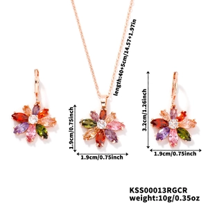 Detaillierte Maße von dem bunten Blumen-Anhänger Halskette und Ohrringe Schmuckset