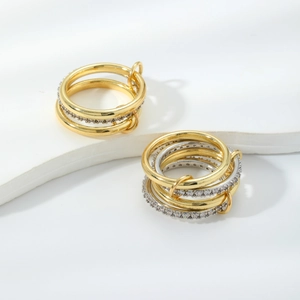 Lussuosi Anelli a Fascia in Rame Intrecciati Sovrapponibili per Donna Oro Argento Placcato Strass Multistrato Gioielli Moda