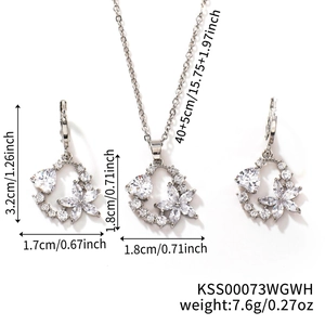 Silver jewelry set with hollow heart flower design and cubic zirconia necklace earrings