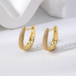 Orecchini a Cerchio a Forma di U in Rame Geometrico per Donna Pave Strass Ear Buckle Piccoli Orecchini Huggie Regalo Gioielli