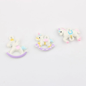 Three colorful enamel unicorn and rocking horse alloy charms for DIY jewelry making