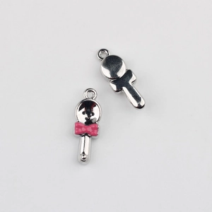 Detailansicht der Lollipop-Anhänger aus Legierung mit rosa Schleifen für DIY-Schmuck