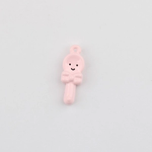 Pink cartoon smiley spoon pendant with a bow detail and metal loop for jewelry DIY