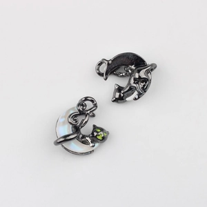 Schwarzer Katzen- und Mondanhänger aus Legierung mit Opal für DIY-Halsketten und Armbänder