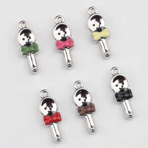 Set mit 6 bunten Legierungs-Lutscher-Anhängern mit Smileys und Emaille-Schleifen für DIY-Schmuck