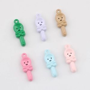 Lollipop spoon pendants with smiling faces in six colors for DIY jewelry making