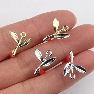 Leaf shaped metal jewelry charms in gold and silver finish with loop for DIY earrings