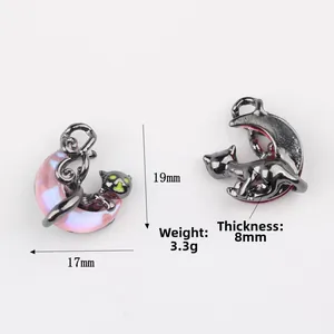 Anhänger rosa Mond und schwarze Katze aus Legierung für DIY-Halsketten 19mm x 17mm