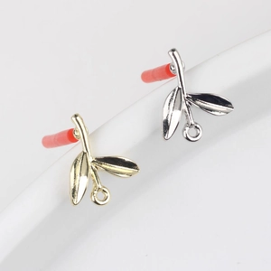 Gold and silver branch leaf earring connectors with closed loops for DIY jewelry making
