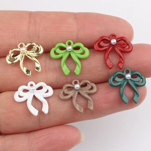 Mini legering strikbedeltjes met parels voor DIY sieraden maken in diverse kleuren