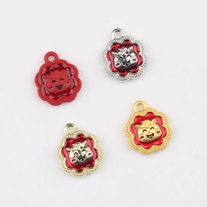 Cartoon zodiac dragon flower-shaped alloy pendants with red enamel for DIY jewelry