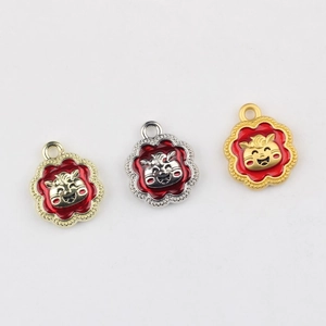 Cartoon tiger flower pendant in red enamel with gold and silver alloy edges for DIY jewelry