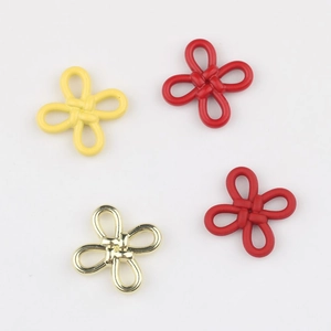 Set of four minimalist Chinese knot flower pendants in yellow, red and gold alloy