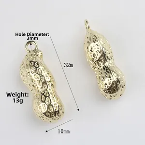 Colgante de cacahuete dorado de 32mm para joyas DIY con textura de metal real