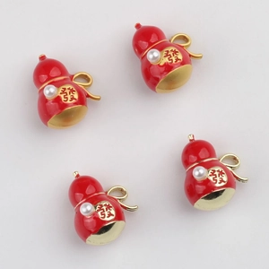 Red gourd pendants with pearl and gold calligraphy for DIY jewelry making set