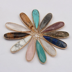 Natural Stone Teardrop Pendant Agate Jasper Semi-Precious Stone Gold Metal Edge Wrapped Jewelry Making Finding DIY Accessories