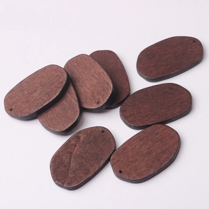 Oval walnut-colored wood pendants with dual holes for DIY jewelry making and handmade crafts