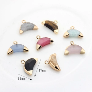 Lot de pendentifs lunes en pierres naturelles avec bordure dorée, taille 11x17mm