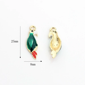 Colorful enamel parrot bird charms in green and red with gold metal backing 25mm