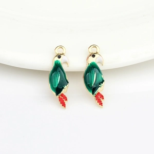 Green and red parrot alloy pendants with drip oil finish for DIY jewelry making