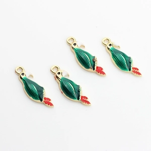 Set of 4 parrot bird pendants with green enamel and gold alloy for DIY jewelry crafting