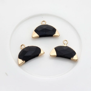 Trois pendentifs en agate en forme de lune avec bordure dorée pour bijoux DIY