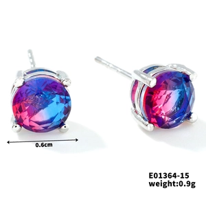 Minimalist purple-blue gradient glass stud earrings with silver four-prong setting