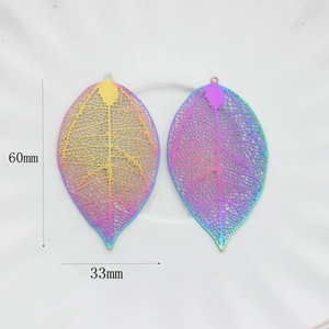 Dettaglio di ciondoli a foglia sfumata arcobaleno con misure 60 mm per 33 mm
