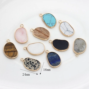 Natural agate stone pendants with gold metal edges for DIY jewelry making 24x16mm