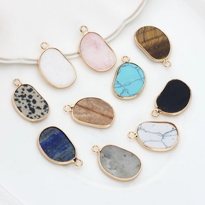Natural Stone Agate Pendant Gold Metal Edging Irregular Geometric Charm For DIY Jewelry Making Earring Necklace Accessory