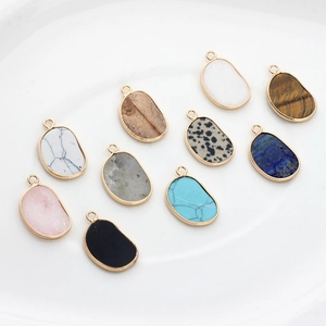 Set of 10 irregular natural stone pendants with gold metal edges for DIY jewelry making