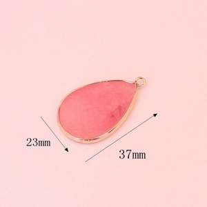 Pink natural agate teardrop pendant with gold metal edging, size 23x37mm