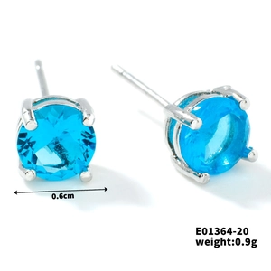 Sky blue glass stud earrings in silver 4-prong setting, 0.6cm diameter and 0.9g weight