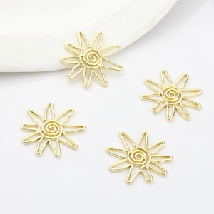 Set of four geometric hollow sun pendants in gold finish for DIY jewelry making