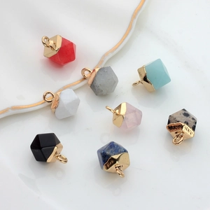 Natuursteen Zeshoekige Pilaar Hanger Metaal Omrande Geometrische Charms Voor DIY Sieraden Maken Kettingen Oorbellen Accessoires